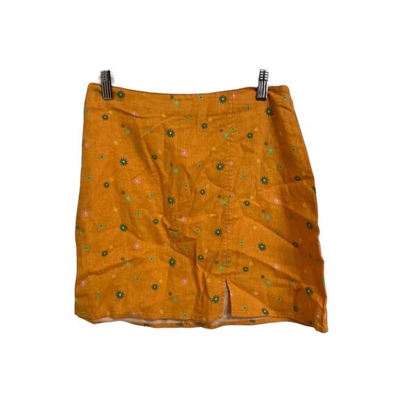 Abound Orange Asterisk Floral Linen Mini Skirt medium NEW - Picture 2 of 4